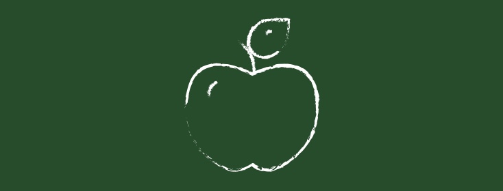 An apple drawn with chalk on a blackboard