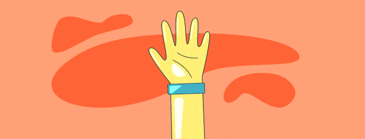 waving hand wearing a medical alert bracelet