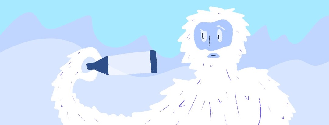 abominable snowman is holding a spacer and looks confused