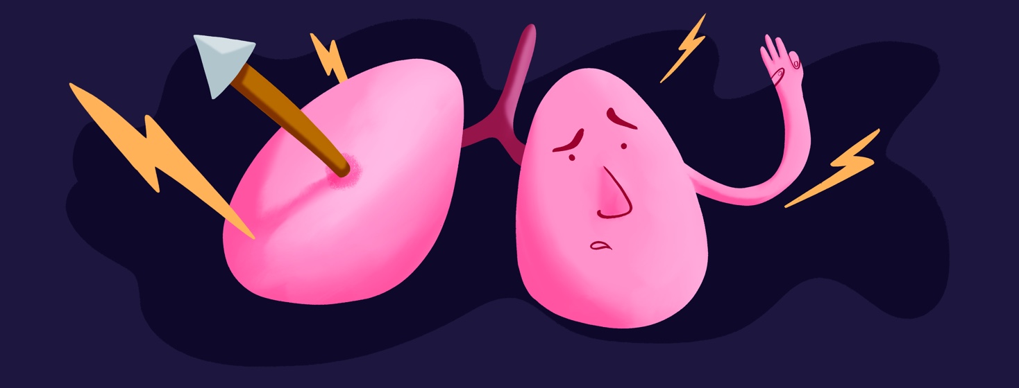 lung with spear through it holding up three fingers