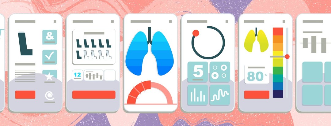 screen views of a mobile app featuring lungs and inhalers