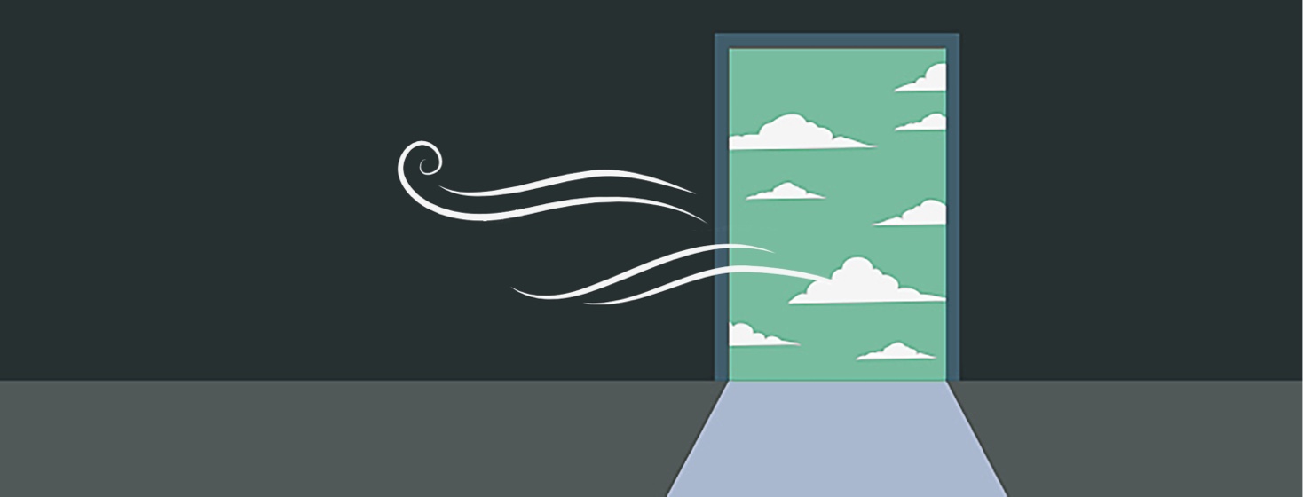 A gust of wind blows through an open door