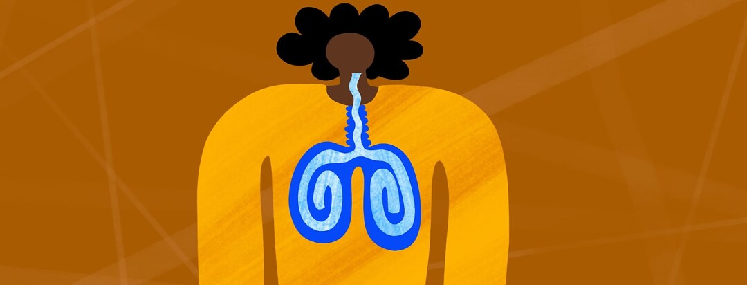 A person with lungs filling up with air from a deep breath