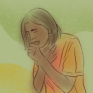 a woman coughing